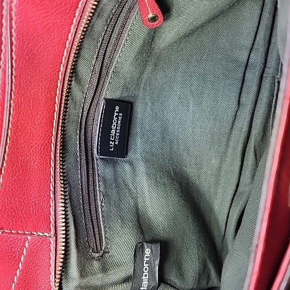 Vintage Leather Liz Claiborne Habdbag, Purse. Red Leather Tote Bag - Picture 5 of 14